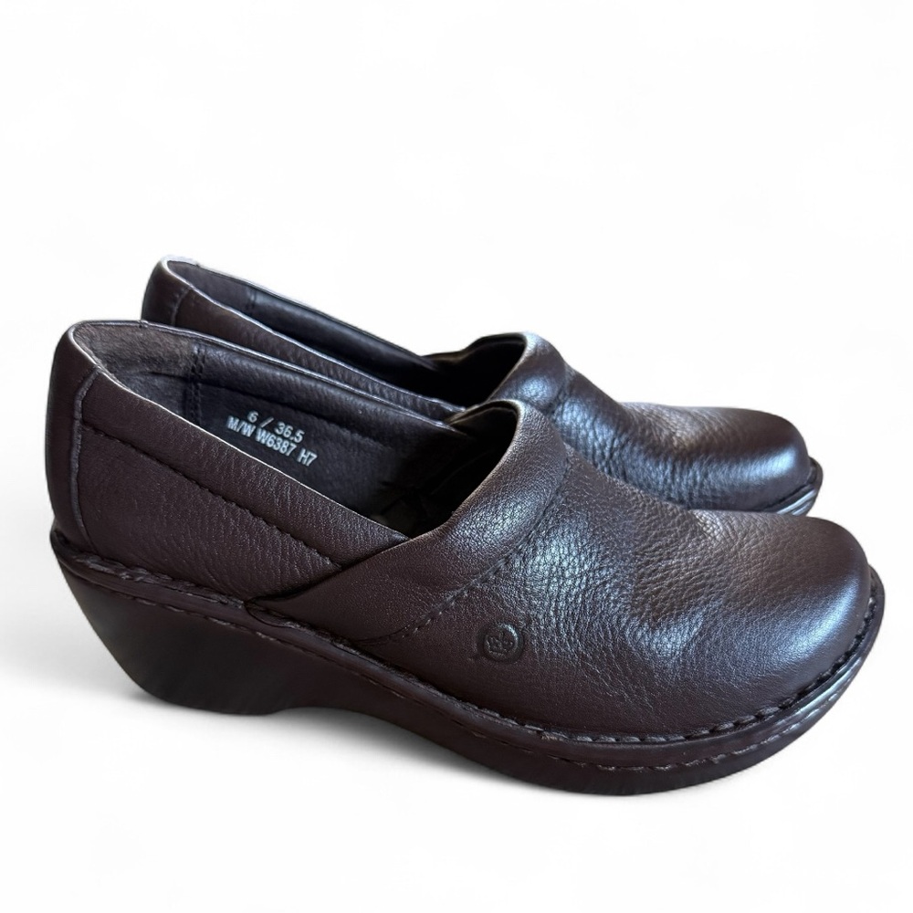 Born b.o.c Peggy Clogs Women’s 6 Brown Leather Slip On Nurse Shoes EUC